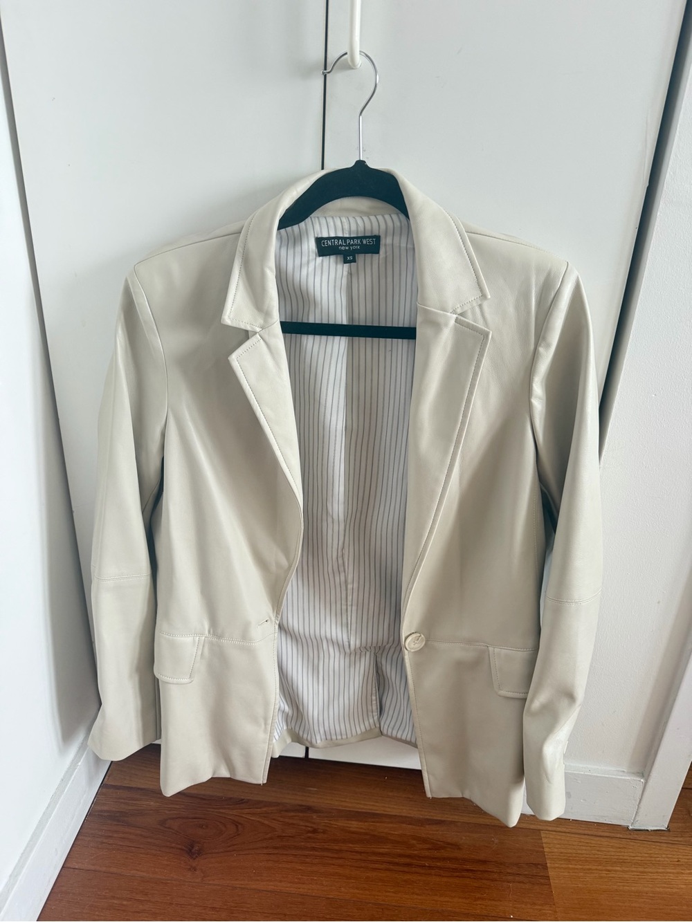 Central Park West Cream Leather Blazer
